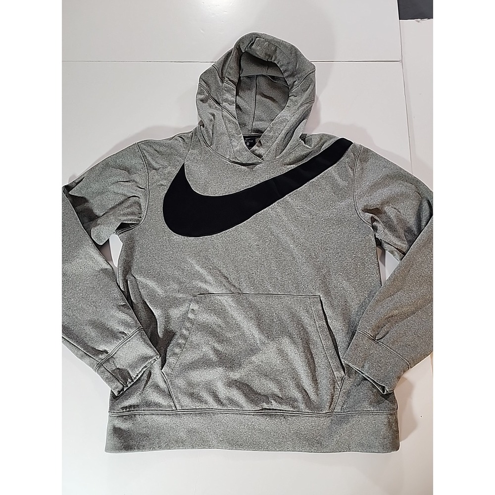 Nike Therma Men's Basketball Pullover Hoodie DM0992-063 Grey/Black Big Logo Sz M
